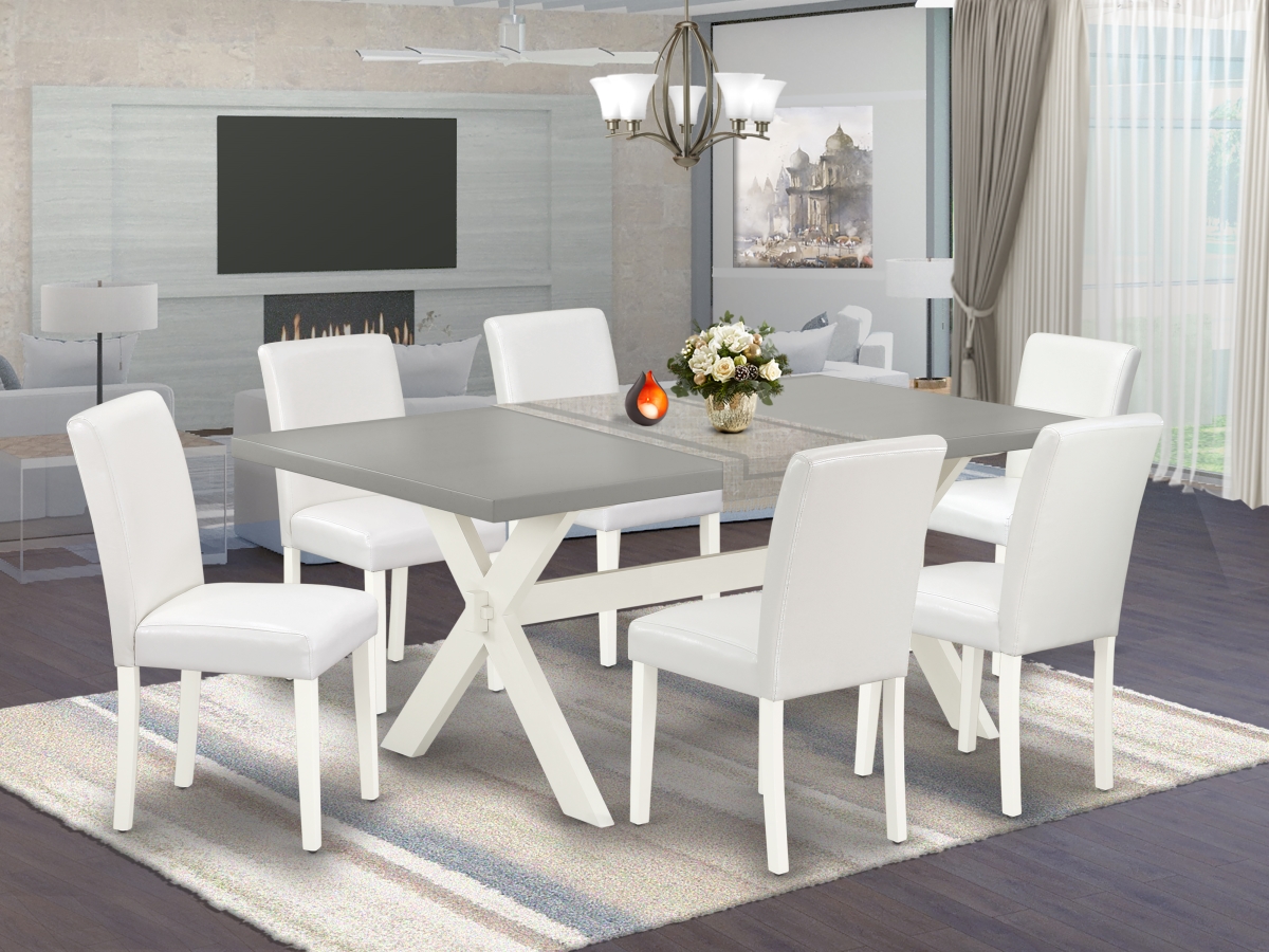 7 Piece X-Style Modern Rectangular Table Set - Wire Brushed Linen White