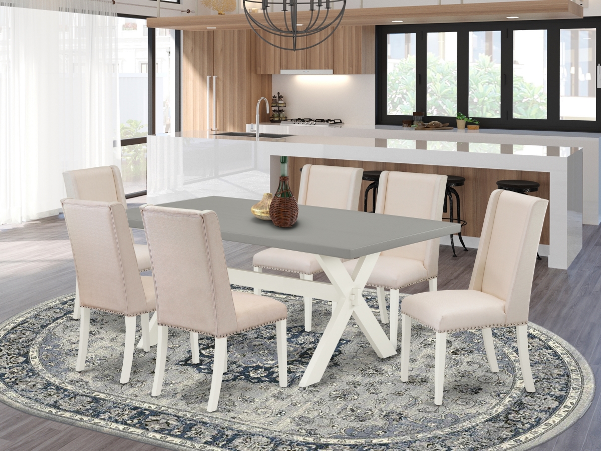 7 Piece X-Style Fashionable Modern Dining Table Set - Linen White