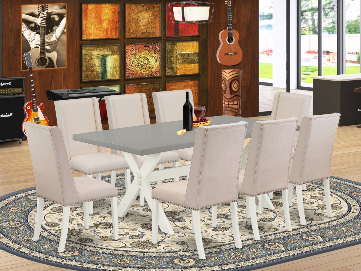 9 Piece X-Style Amazing Dining Table Set - Linen White