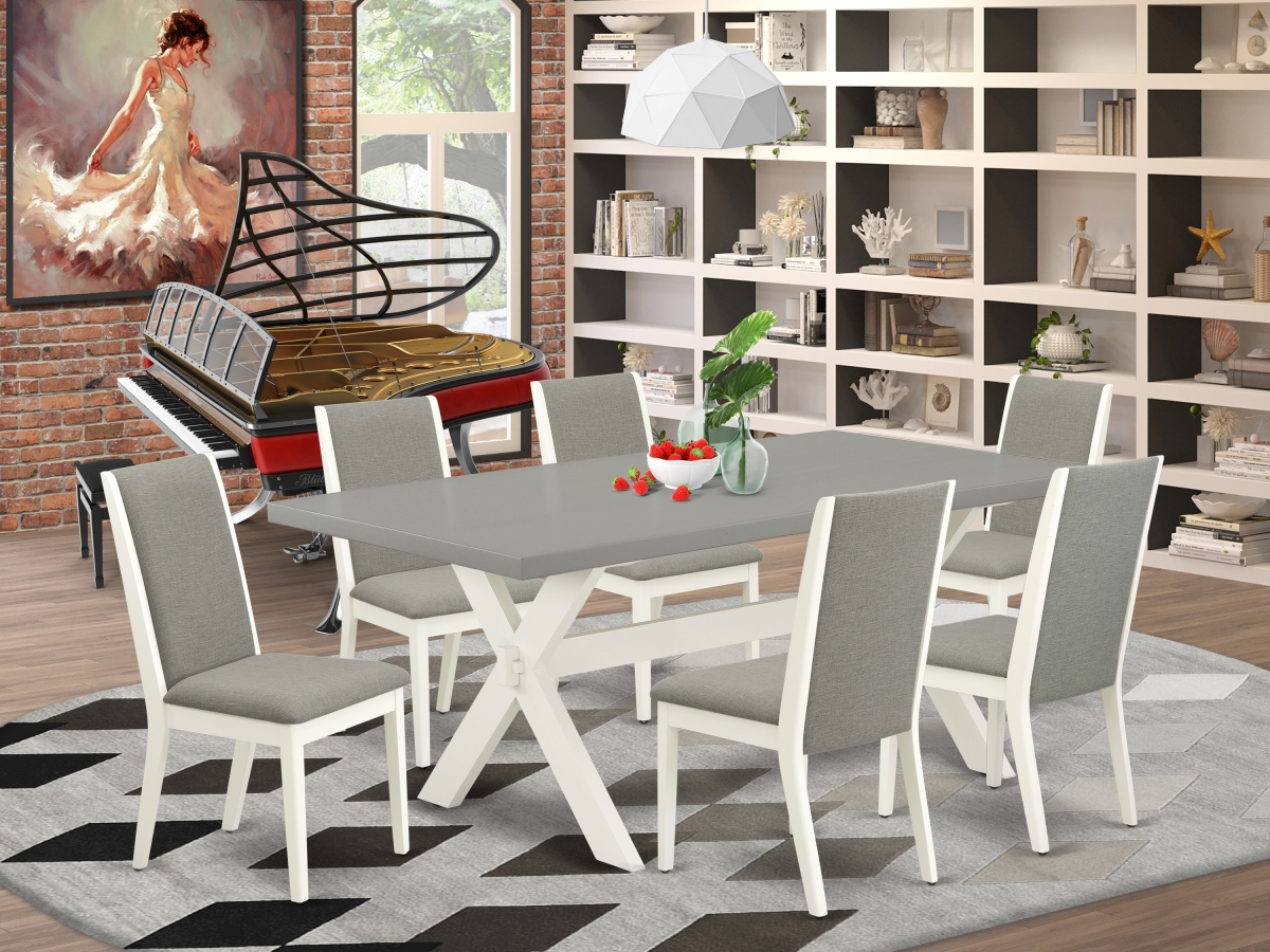 7 Piece X-Style Modern Rectangular Table Set - Linen White