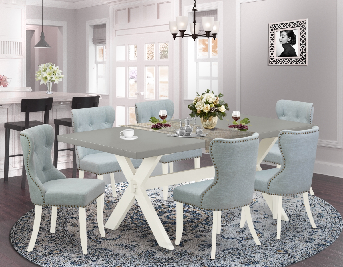 7 Piece X-Style Dining Room Table Set - Linen White
