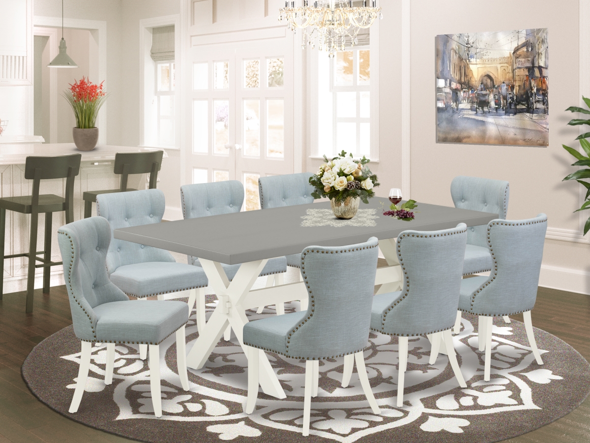 9 Piece X-Style Dining Table Set - Linen White