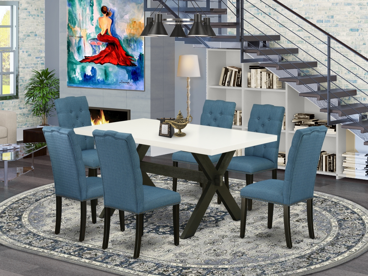 X626EL121-7 7 Piece X-Style Stylish Dining Room Table Set - Wire Brushed Black -  East West Furniture