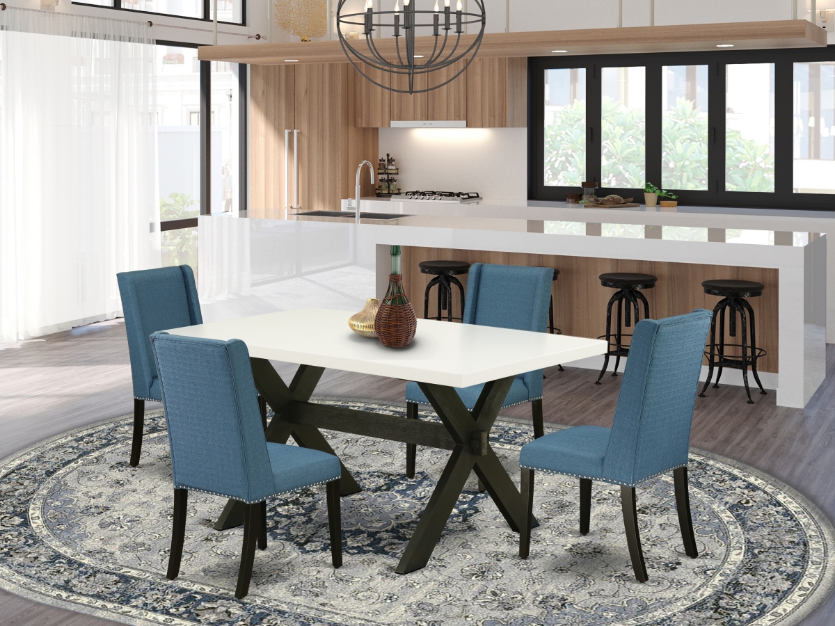 5 Piece X-Style Stylish Rectangular Dining Room Table Set - Wire Brushed Black