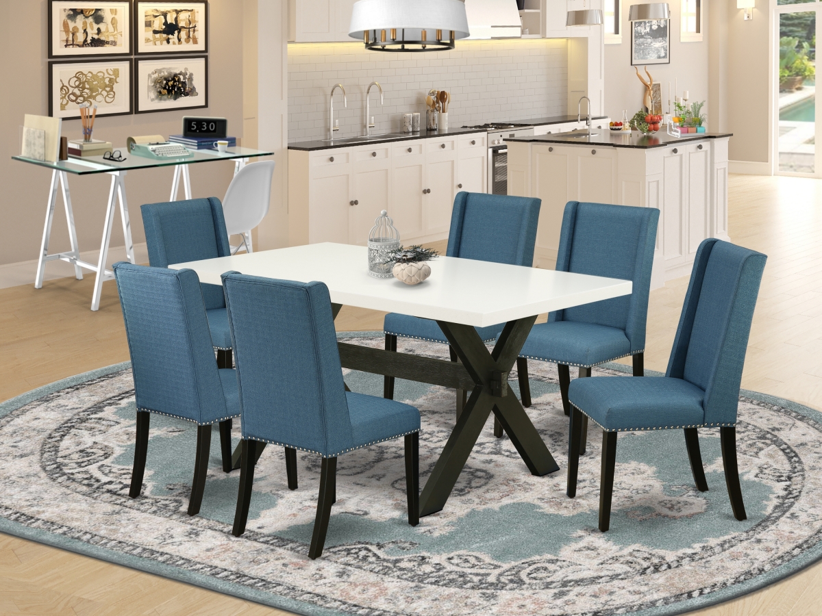 X626FL121-7 7 Piece X-Style Dining Room Set - Wire Brushed Black -  East West Furniture