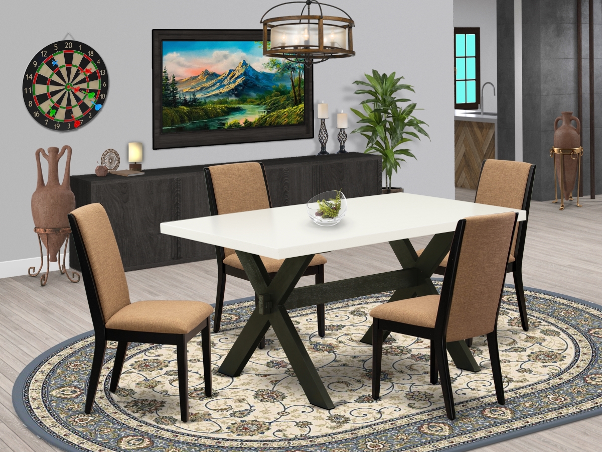 5 Piece X-Style Amazing Modern Dining Table Set - Wire Brushed Black