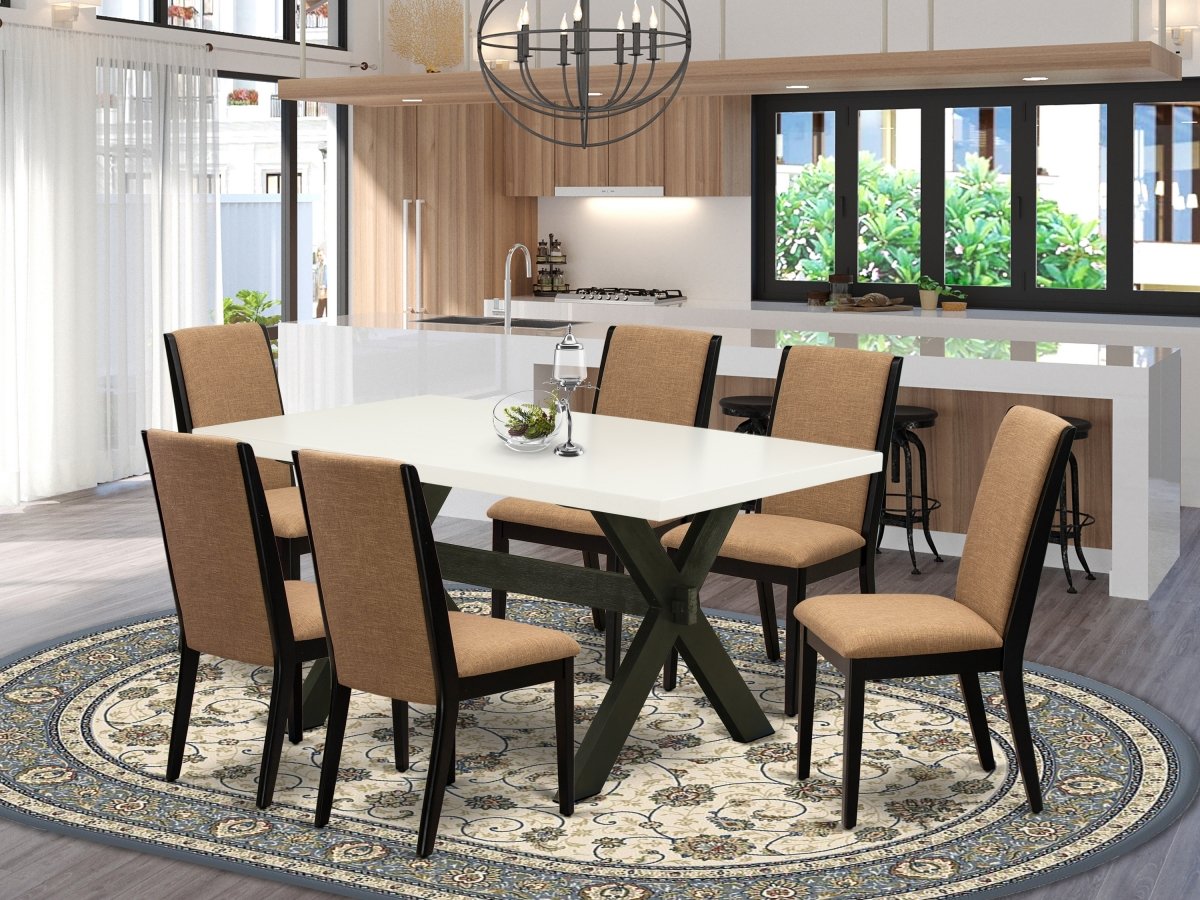 X626LA147-7 7 Piece X-Style Dining Room Set - Wire Brushed Black -  East West Furniture