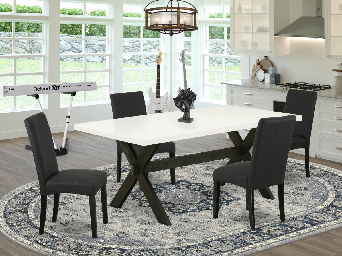 5 Piece X-Style Modern Dining Set - Linen White & Black
