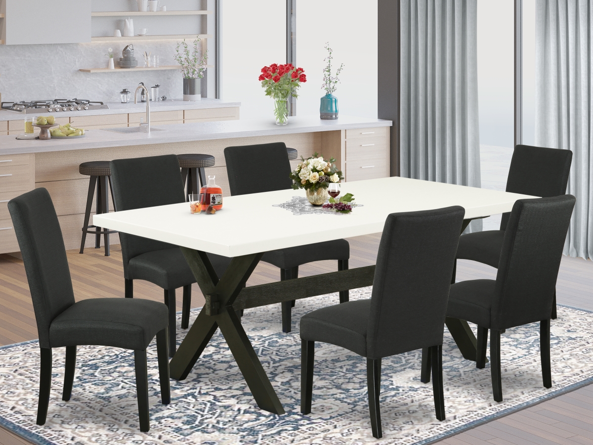 X627DR124-7 7 Piece X-Style Dining Room Table Set - Linen White & Black -  East West Furniture