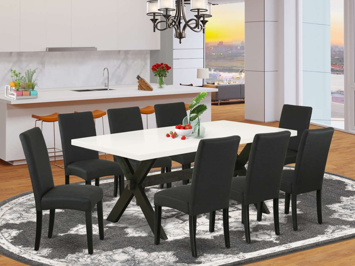 9 Piece X-Style Kitchen Dining Set - Linen White & Black