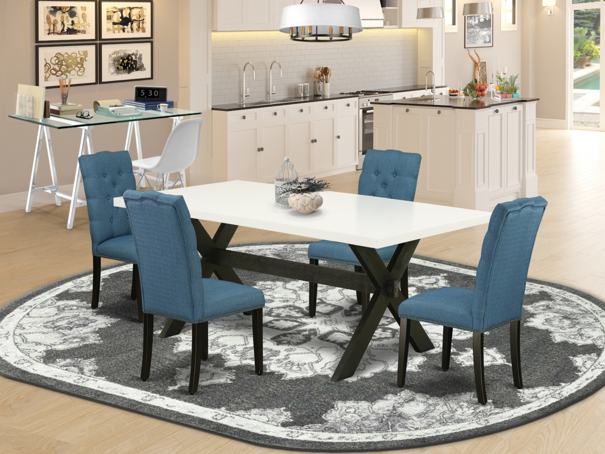 5 Piece X-Style Beautiful Dining Room Table Set - Wire Brushed Black