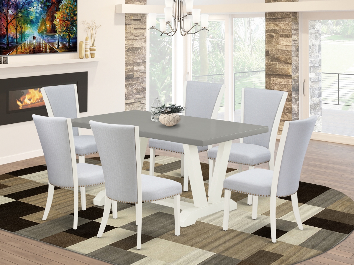 7 Piece V-Style Dining Room Table Set - Linen White