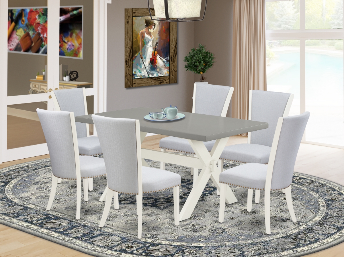 7 Piece X-Style Modern Dining Table Set - Linen White