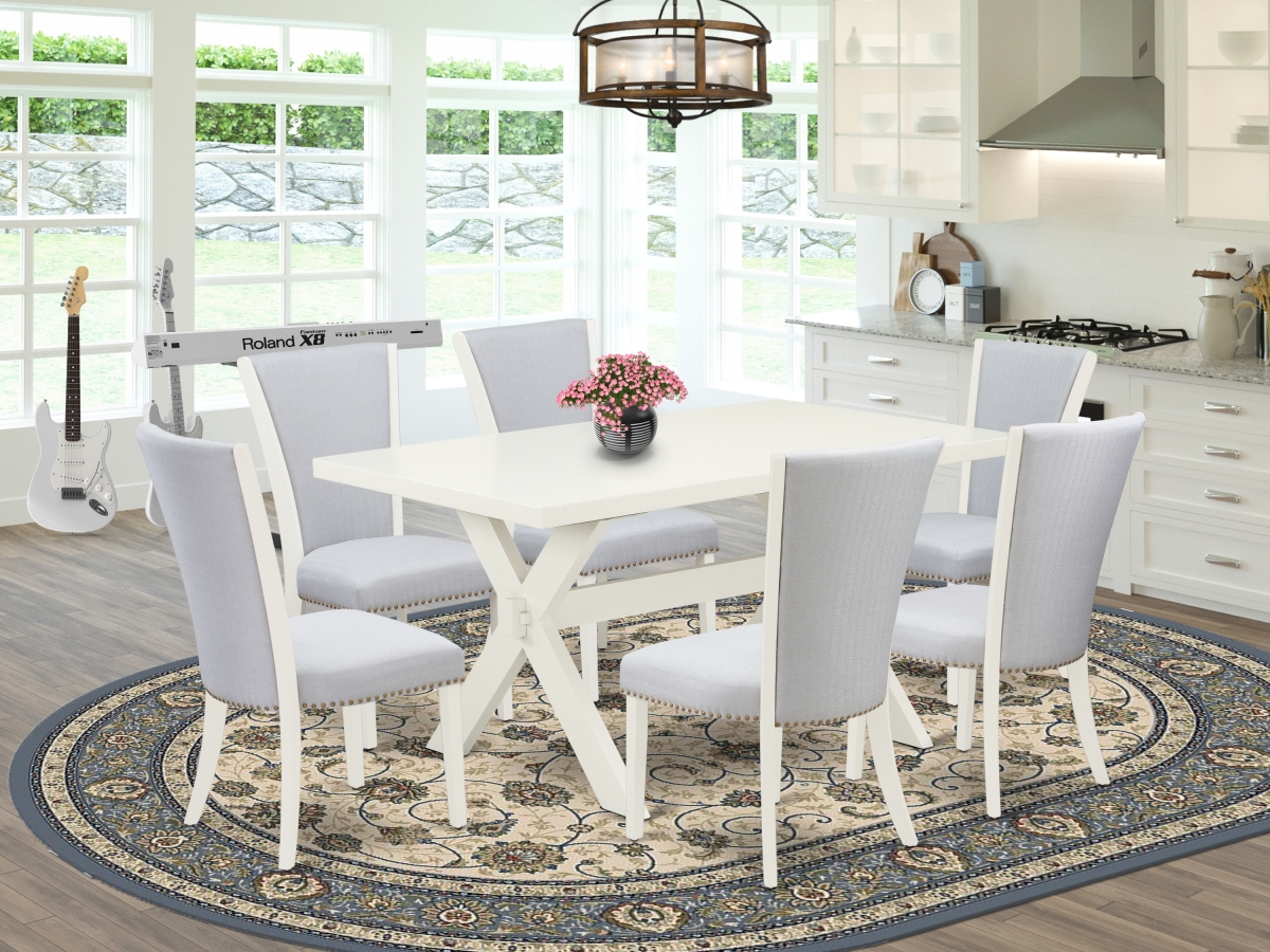 7 Piece X-Style Kitchen Table Set - Linen White