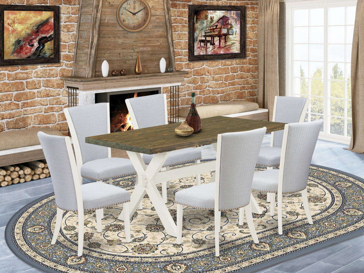 X076VE005-7 7 Piece X-Style Dining Room Set - Linen White -  East West Furniture