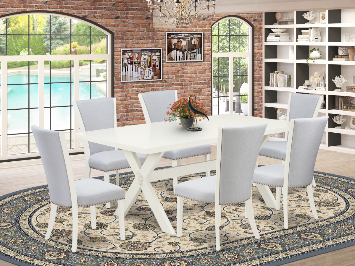 7 Piece X-Style Dining Table Set - Linen White