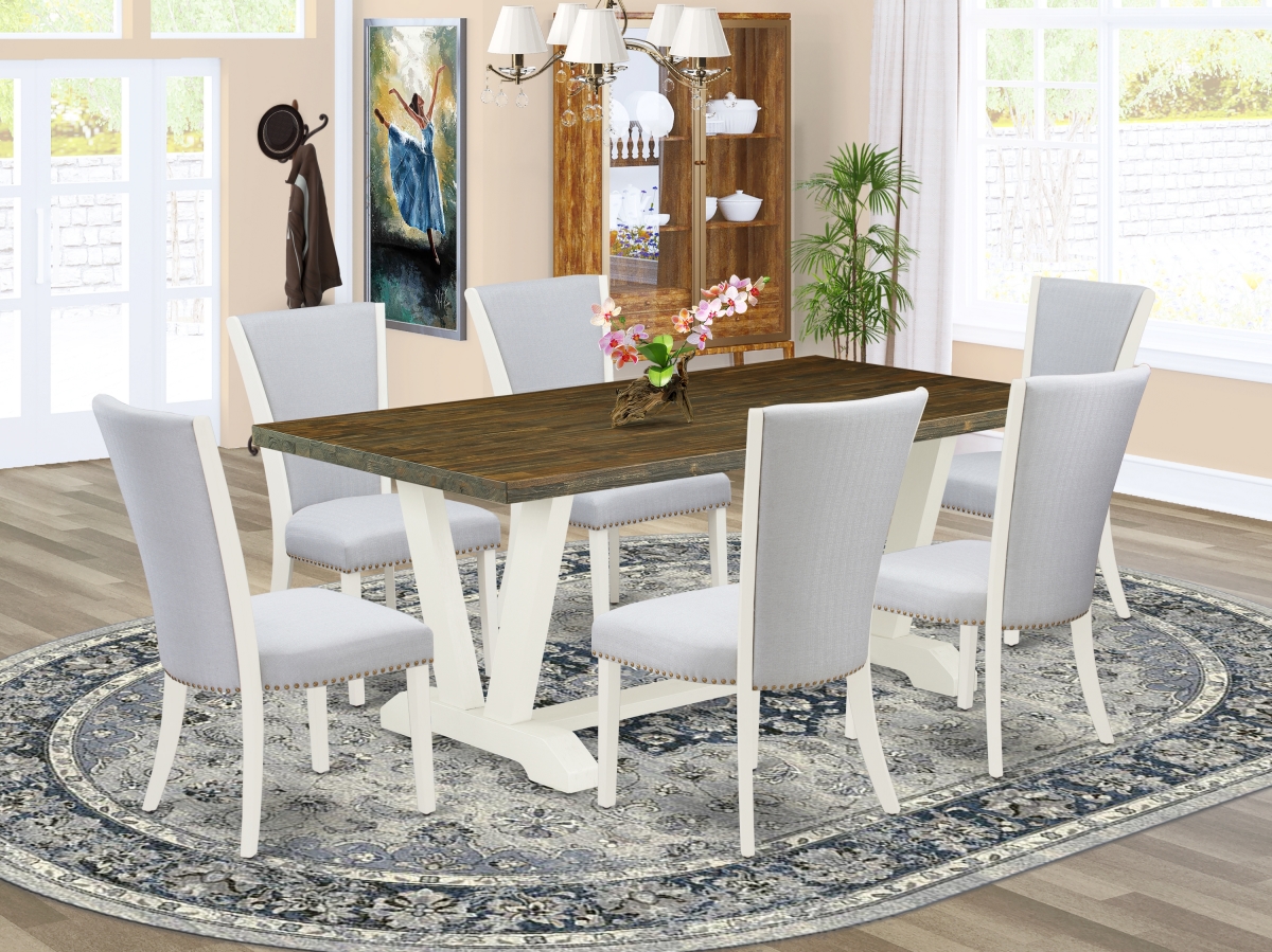 7 Piece V-Style Dining Room Set - Linen White