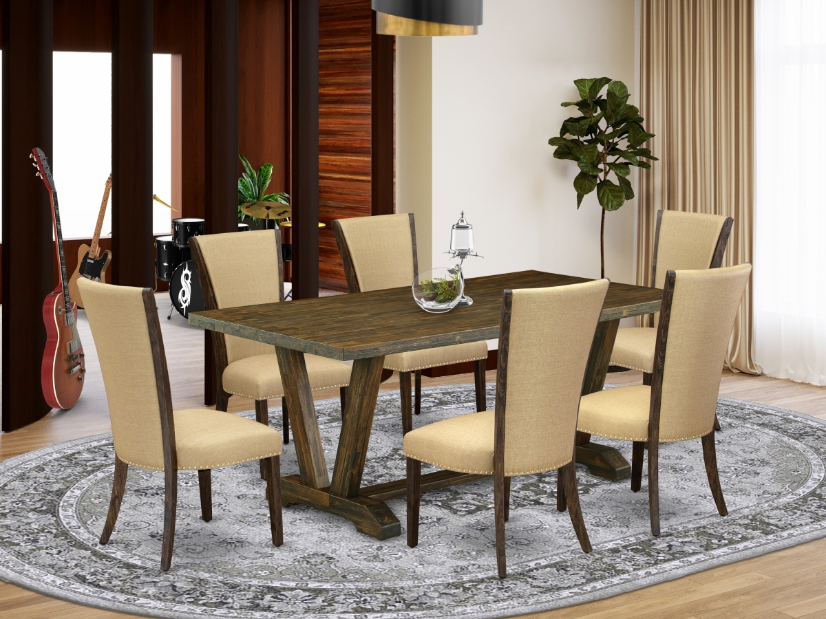 7 Piece V-Style Kitchen Table Set - Distressed Jacobean & Brown