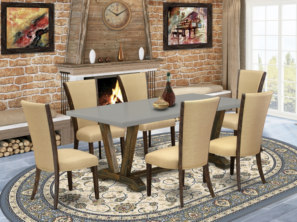 7 Piece X-Style Dinette Set - Distressed Jacobean, Cement & Brown