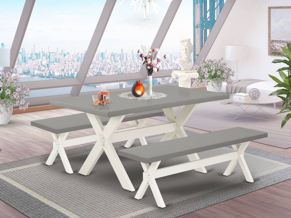 3 Piece X-Style Kitchen Furniture Set - Cement & Linen White