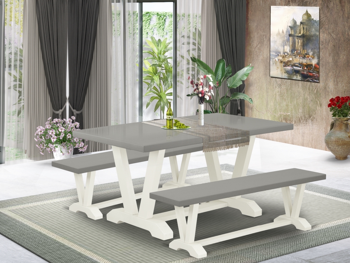 3 Piece V-Style Small Dining Table Set - Cement & Linen White