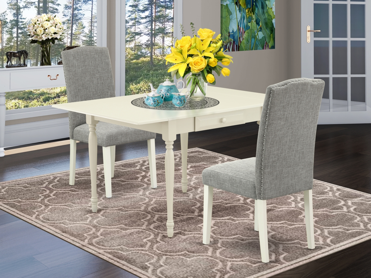 3 Piece Monza Dining Table Set - Linen White & Shitake