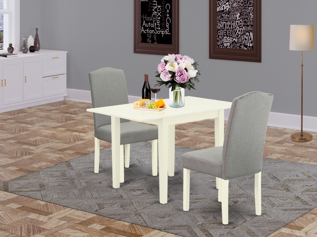 1NDEN3-LWH-06 3 Piece Norden Dining Table Set - Shitake & Linen White