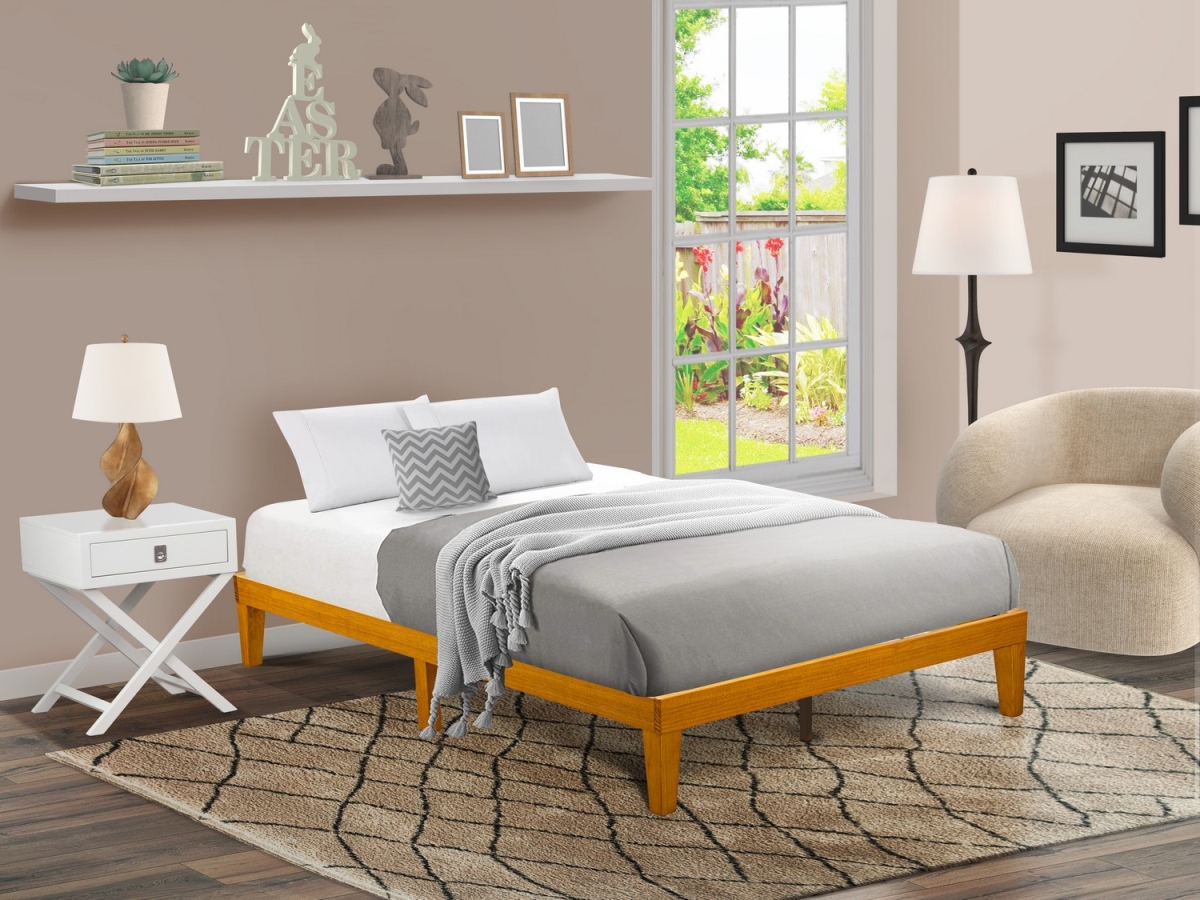 Denton Queen Size Bed Frame with 4 Hardwood Legs & 2 Extra Center Legs - Oak