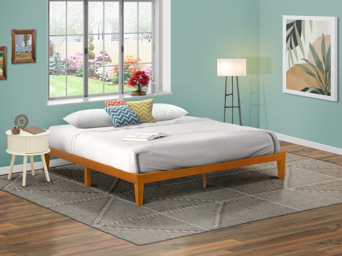 Denton King Size Platform Bed Frame with 4 Solid Wood Legs & 2 Extra Center Legs - Oak