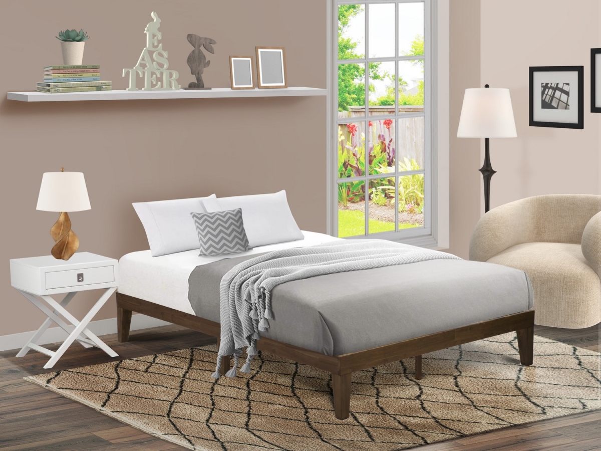 Denton Queen Size Platform Bed Frame with 4 Solid Wood Legs & 2 Extra Center Legs - Walnut