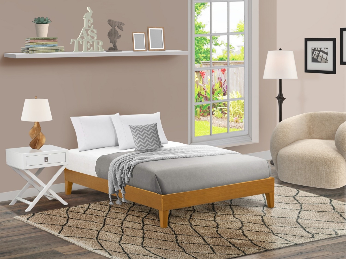 Full Size Platform Bed Frame with 4 Solid Wood Legs & 2 Extra Center Legs - Oak
