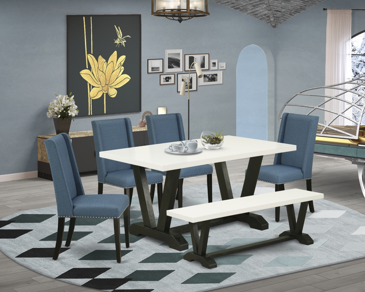 6 Piece V-Style Stylish Dining Set - Wire Brushed Black