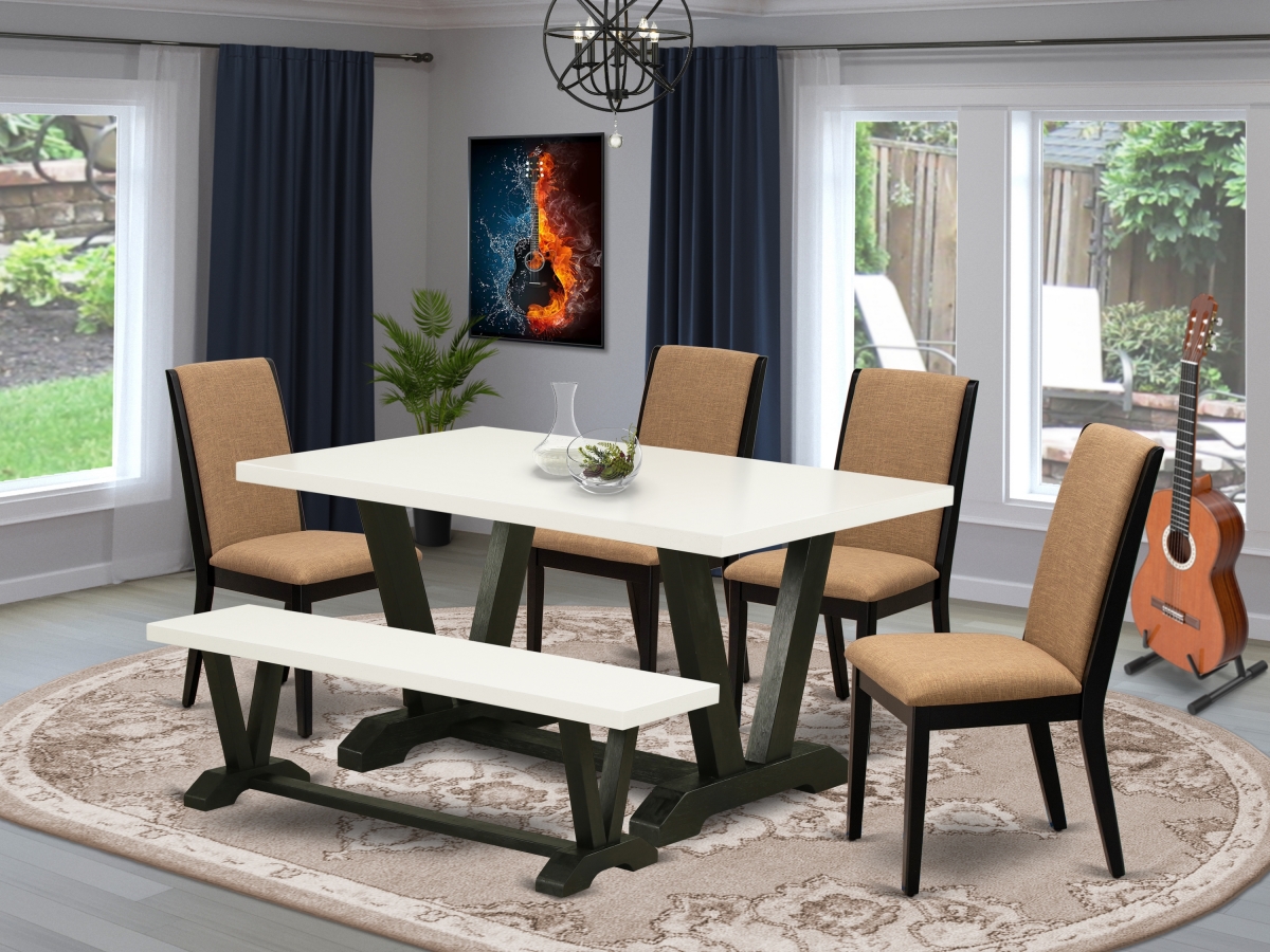 6 Piece V-Style Gorgeous Dining Table Set - Wire Brushed Black