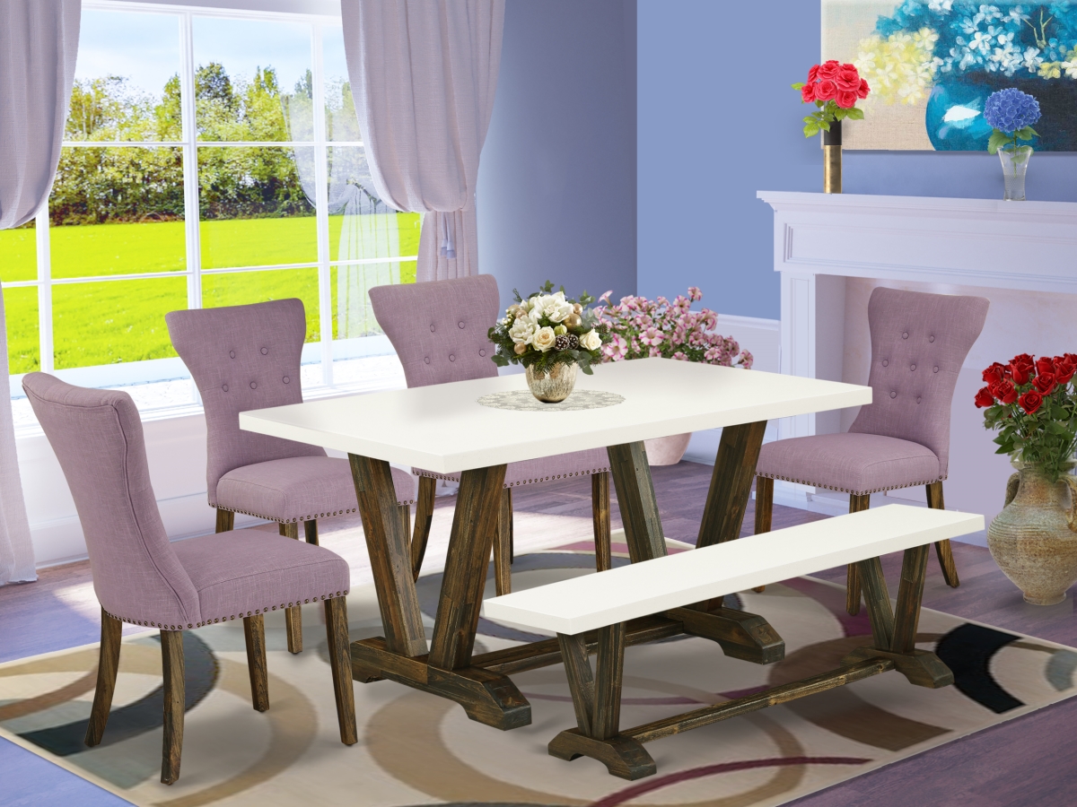 6 Piece V-Style Dining Table Set - Distressed Jacobean