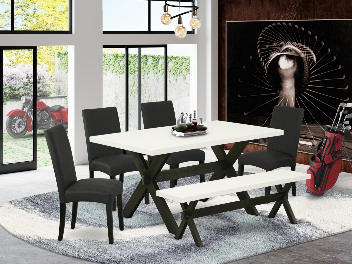 6 Piece X-Style Dinette Room Set - Linen White & Black