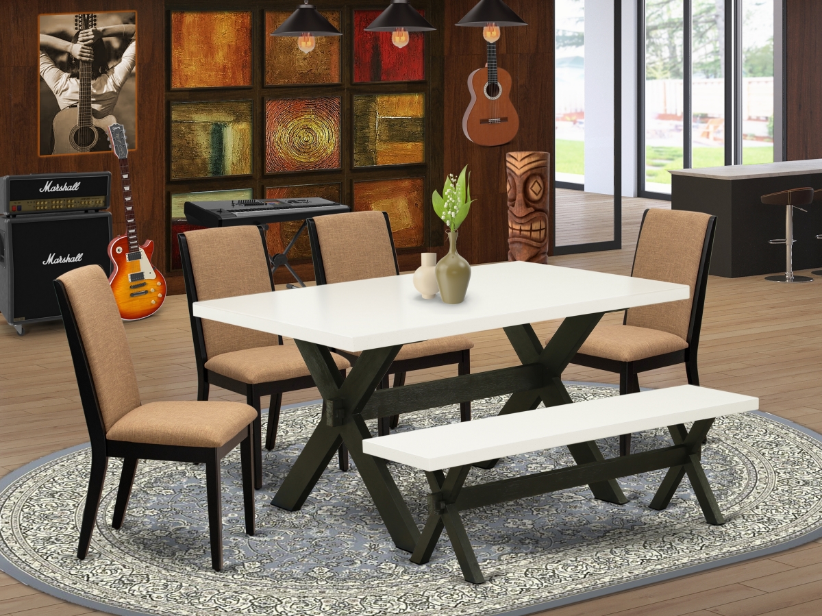 6 Piece X-Style Awesome Modern Dining Table Set - Wire Brushed Black