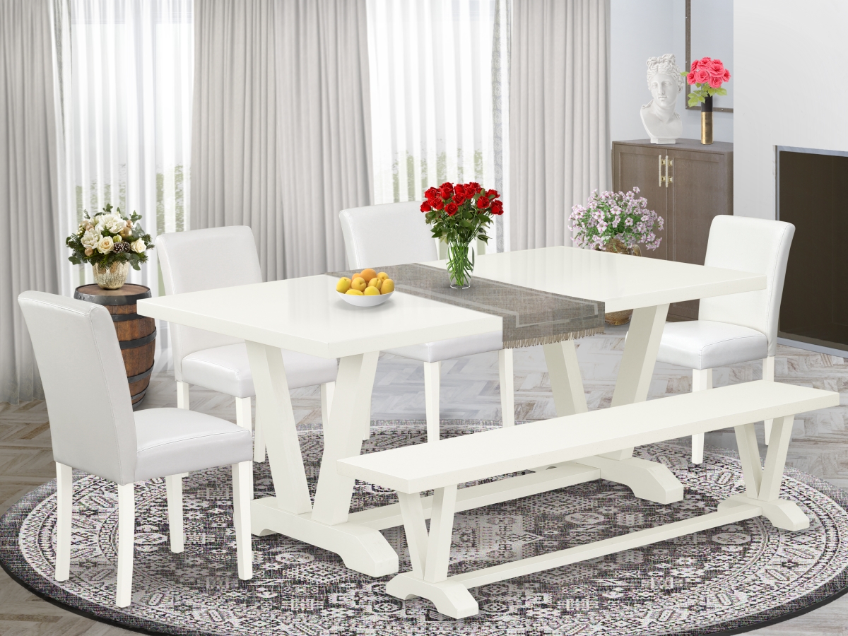 6 Piece V-Style Amazing Modern Dining Table Set - Linen White
