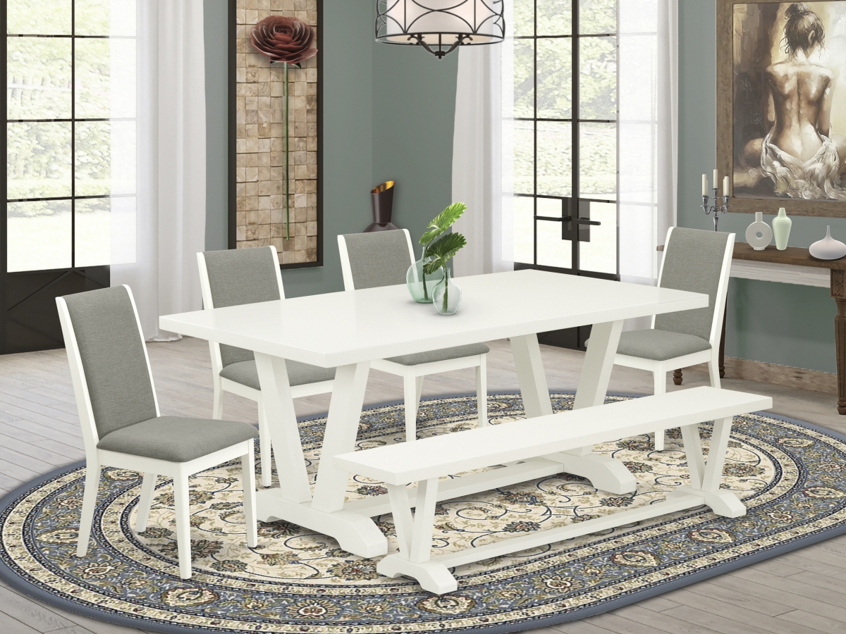 V027LA206-6 6 Piece V-Style Amazing Dining Room Table Set - Linen White -  East West Furniture