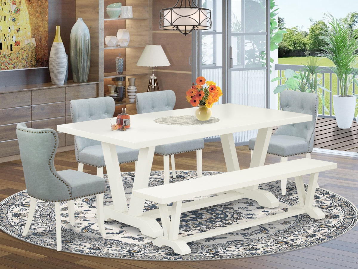 6 Piece V-Style Dining Table Set - Linen White