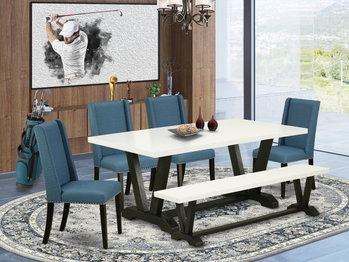 6 Piece V-Style Awesome Modern Dining Table Set - Wire Brushed Black