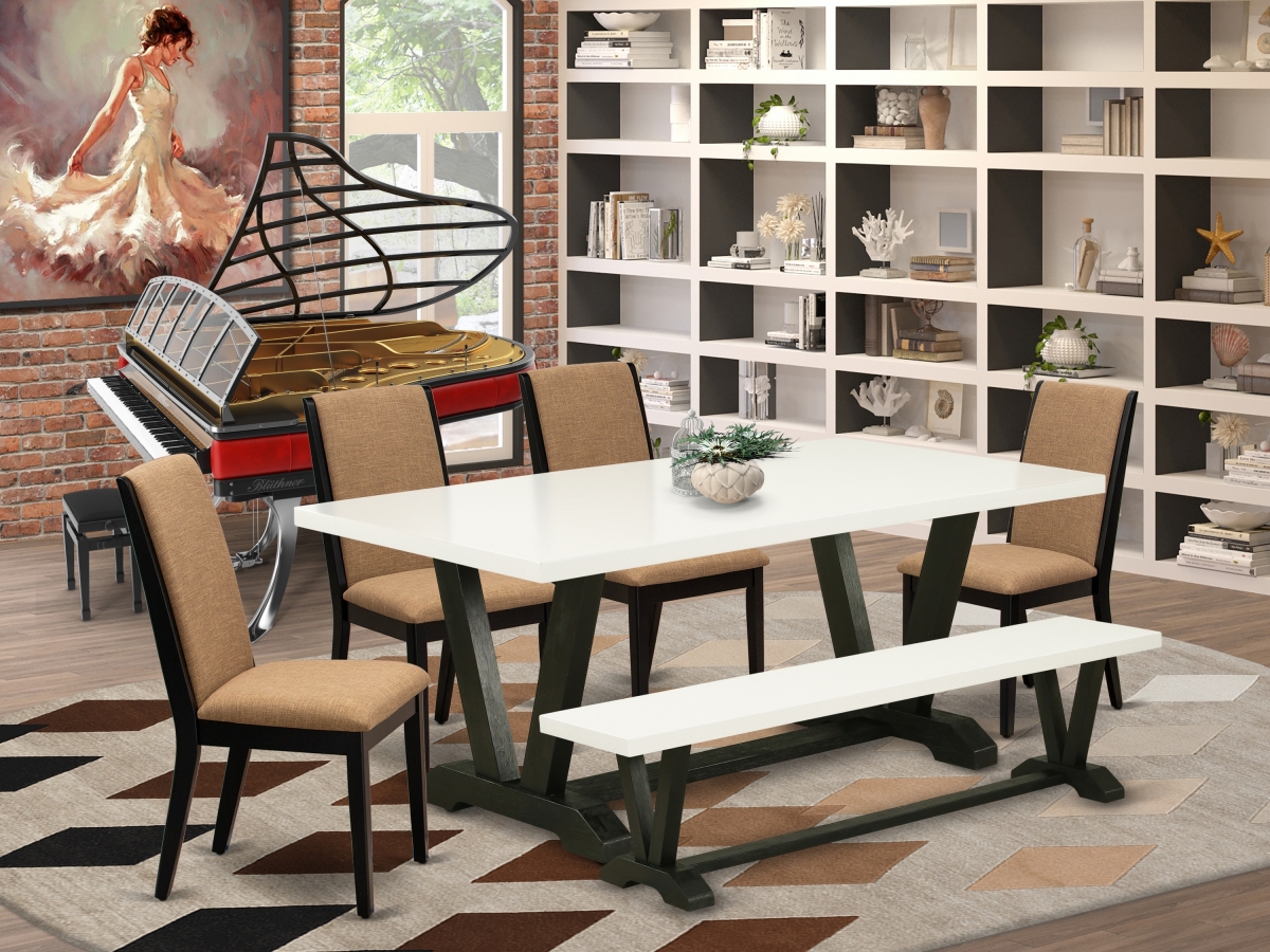 6 Piece V-Style Gorgeous Modern Dining Table Set - Wire Brushed Black