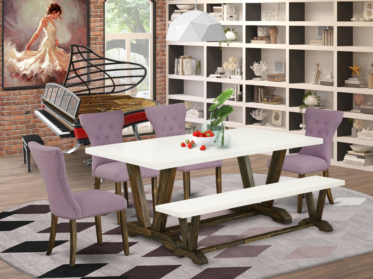 6 Piece V-Style Dining Table Set - Distressed Jacobean