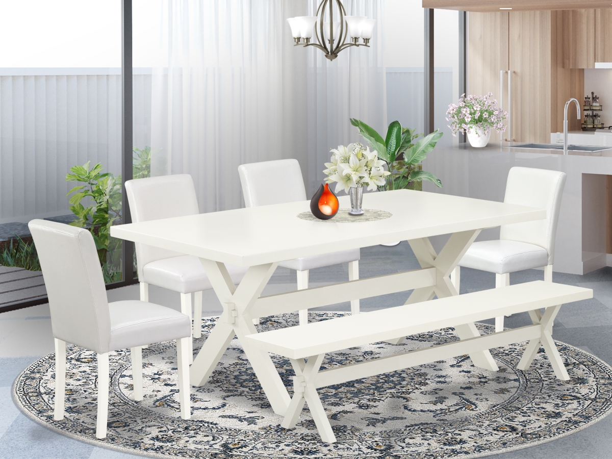 X027AB264-6 6 Piece X-Style Amazing Dining Room Table Set - Linen White -  East West Furniture