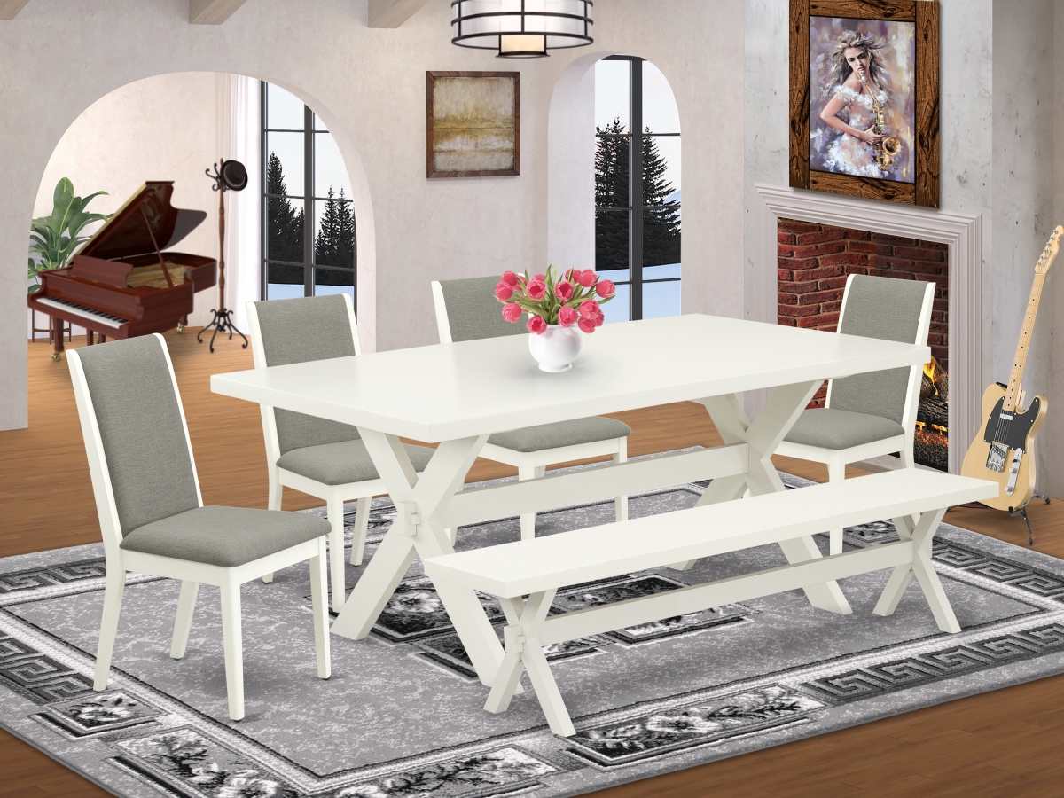6 Piece X-Style Stylish Rectangular Table Set - Linen White