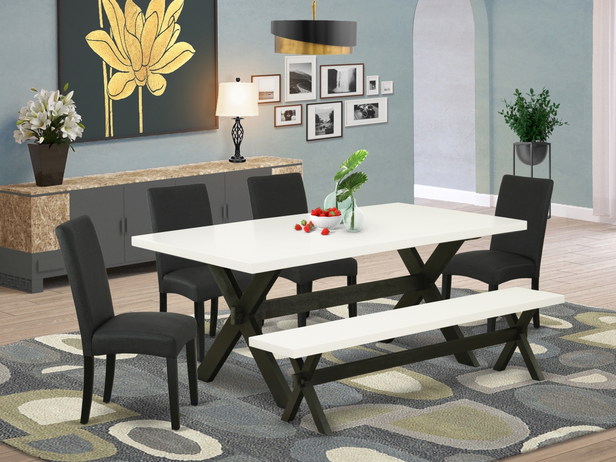 6 Piece X-Style Modern Dining Set - Linen White & Black