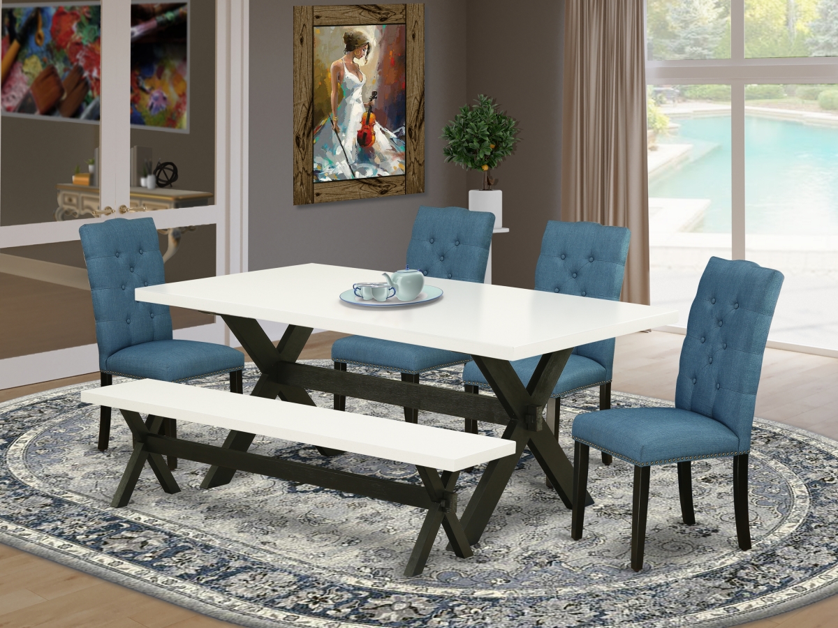 6 Piece X-Style Stylish Dining Set - Wire Brushed Black