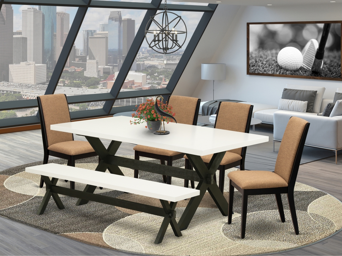 6 Piece X-Style Fashionable Dining Set - Wire Brushed Black