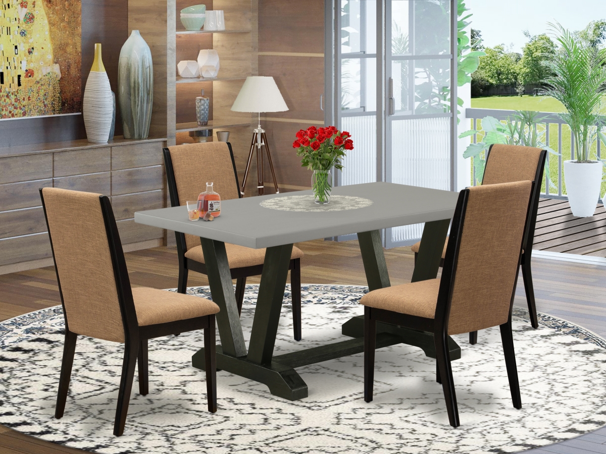 V696LA147-5 5 Piece V-Style Awesome Dining Room Table Set - Light Sable, Cement & Wire Brushed Black -  East West Furniture