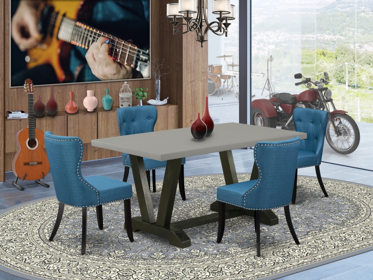 5 Piece V-Style Dining Table Set - Cement & Black