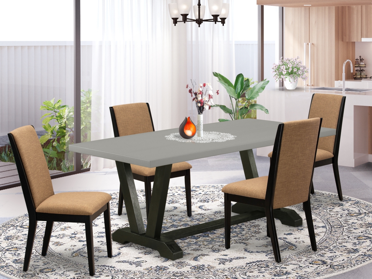 V697LA147-5 5 Piece V-Style Fashionable Rectangular Dining Room Table Set - Light Sable, Cement & Wire Brushed Black -  East West Furniture